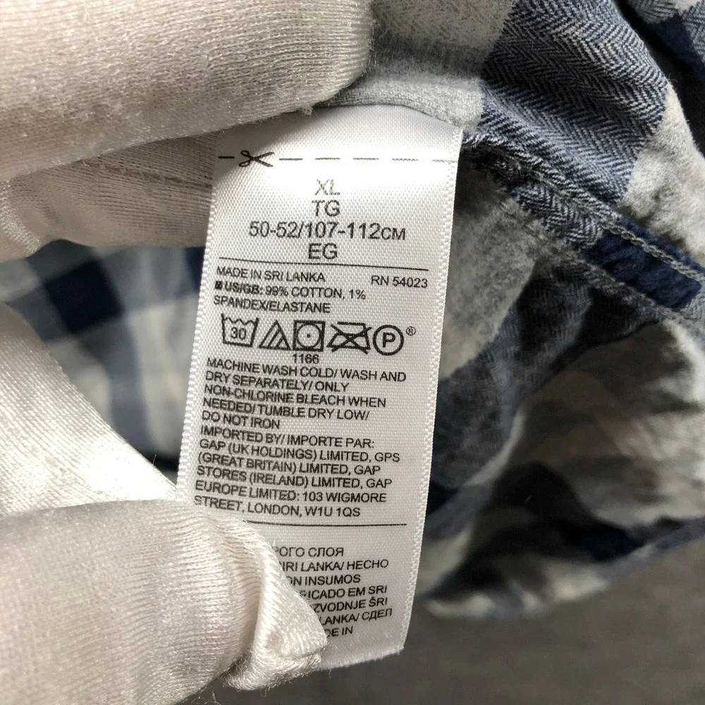 Banana Republic Slim Fit Crinkle Cotton Flannel Shirt Mens XL Blue Plaid